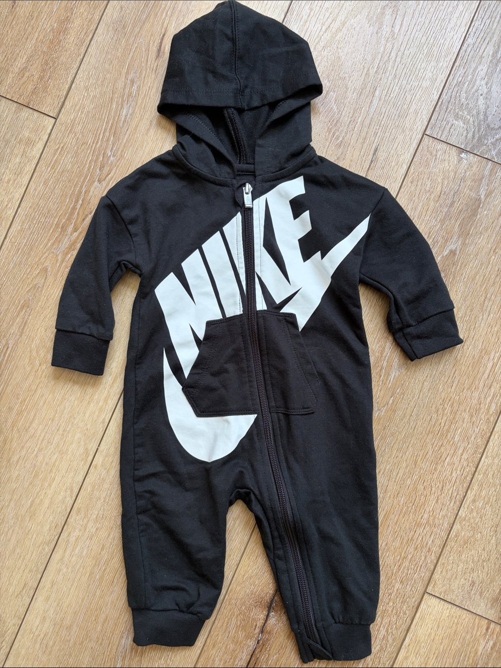 Nike Coverall 6 Months Black Hooded One-Piece Full Zip Logo Romper